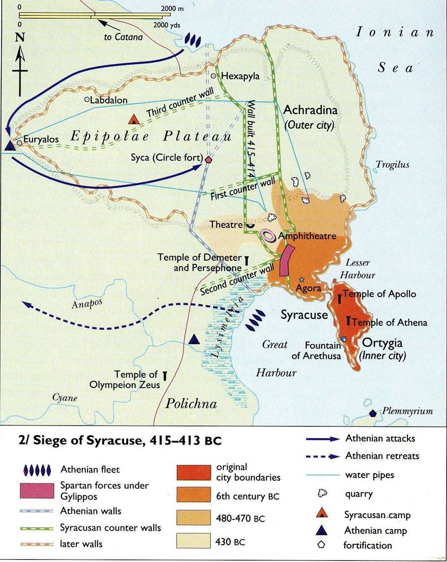 Aténčania pred Syrakúzami - mapa
